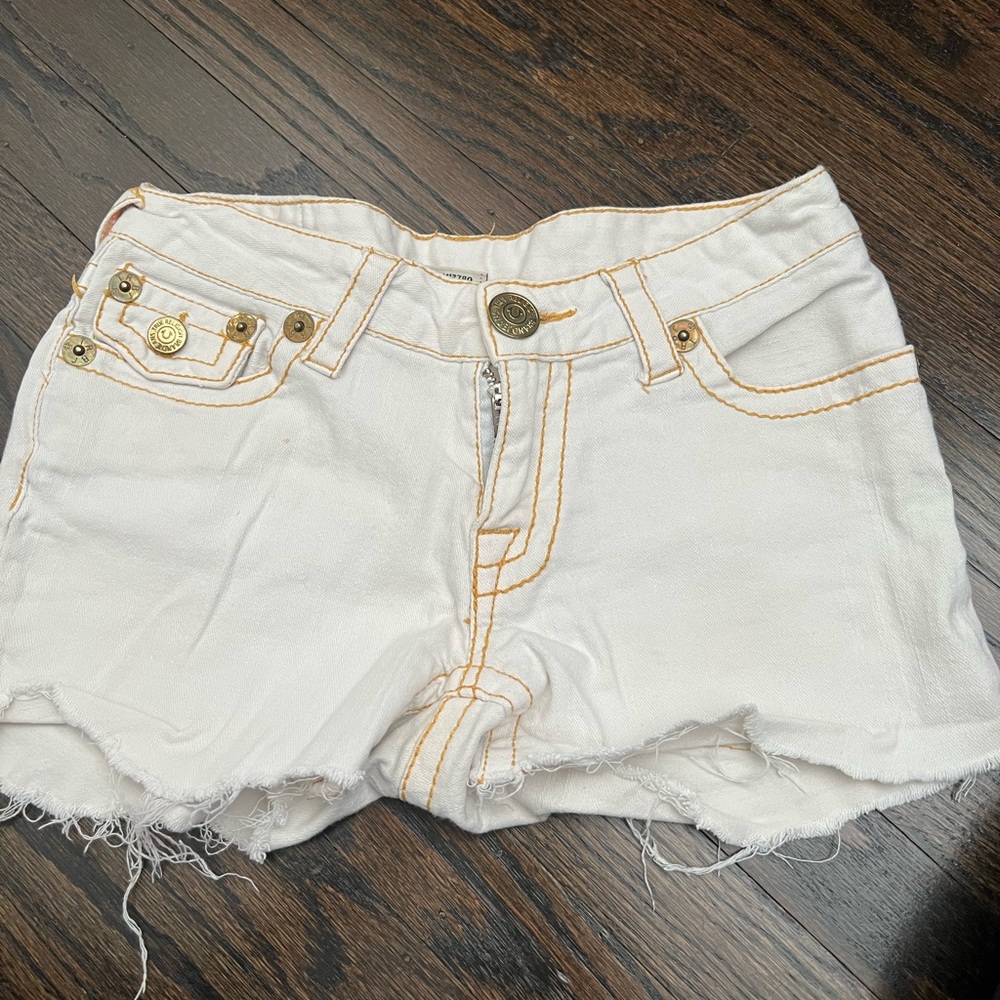 Off white and gold true religion cut off shorts size 26